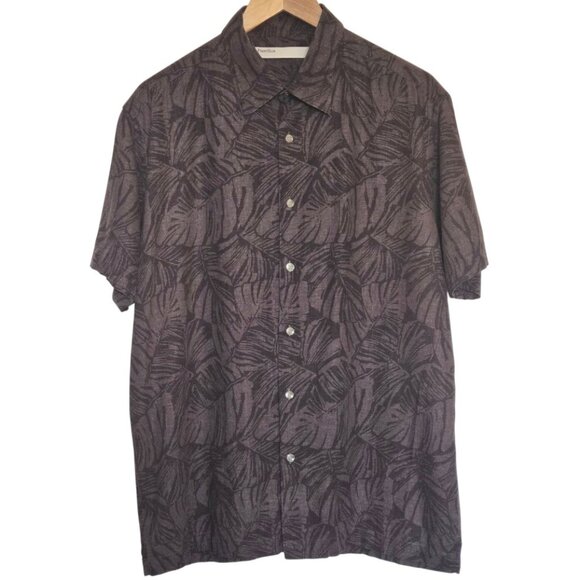 Perry Ellis Men’s XL Linen Rayon Leaf Print Hawaiian Shirt Short Sleeve Retro - Picture 2 of 5